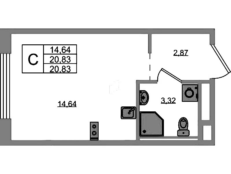 Квартира студия 20.83 м², 1/12 эт., ЖК «GloraX Новоселье»